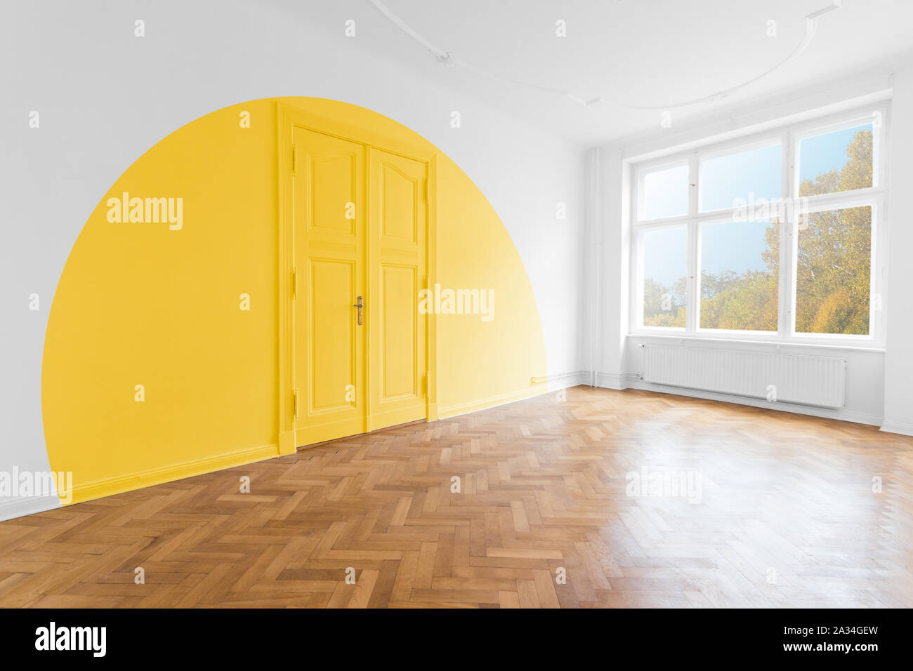 Leeren Raum mit bunt bemalten Wand- dekoration und renovierung Konzept Stockfoto