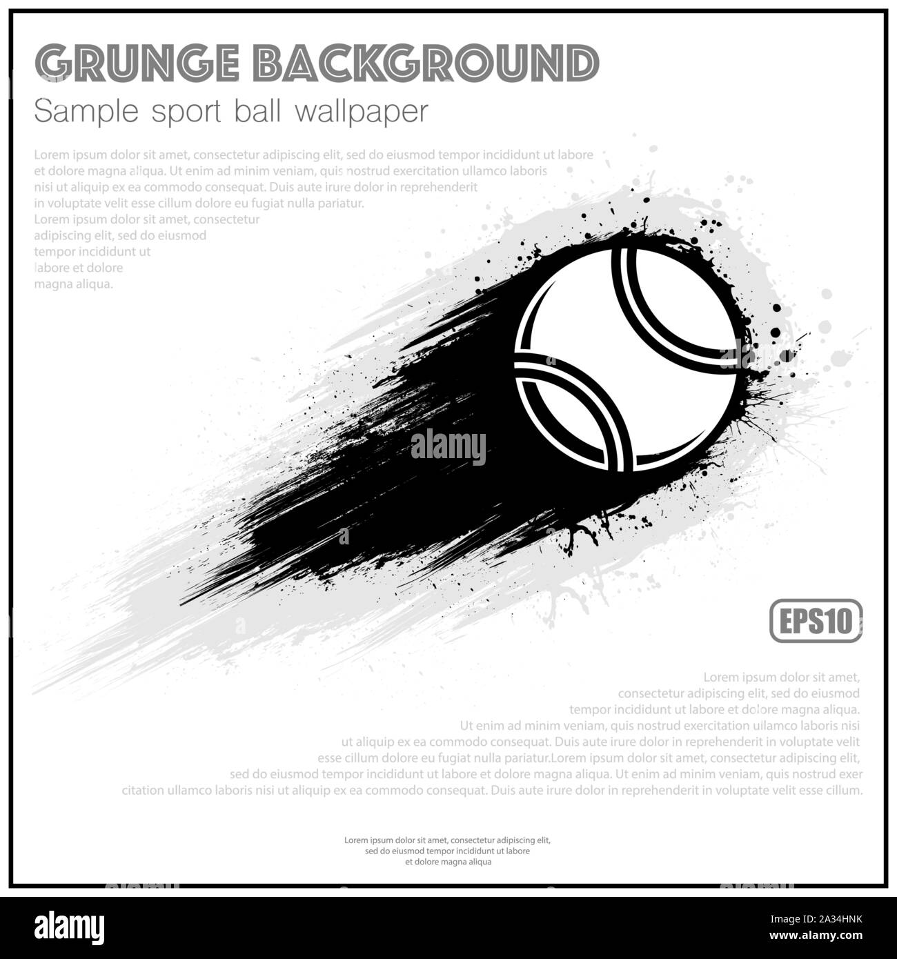 Schwarz grunge Bewegung Tennis ball mit Text auf weißem Hintergrund Stock Vektor