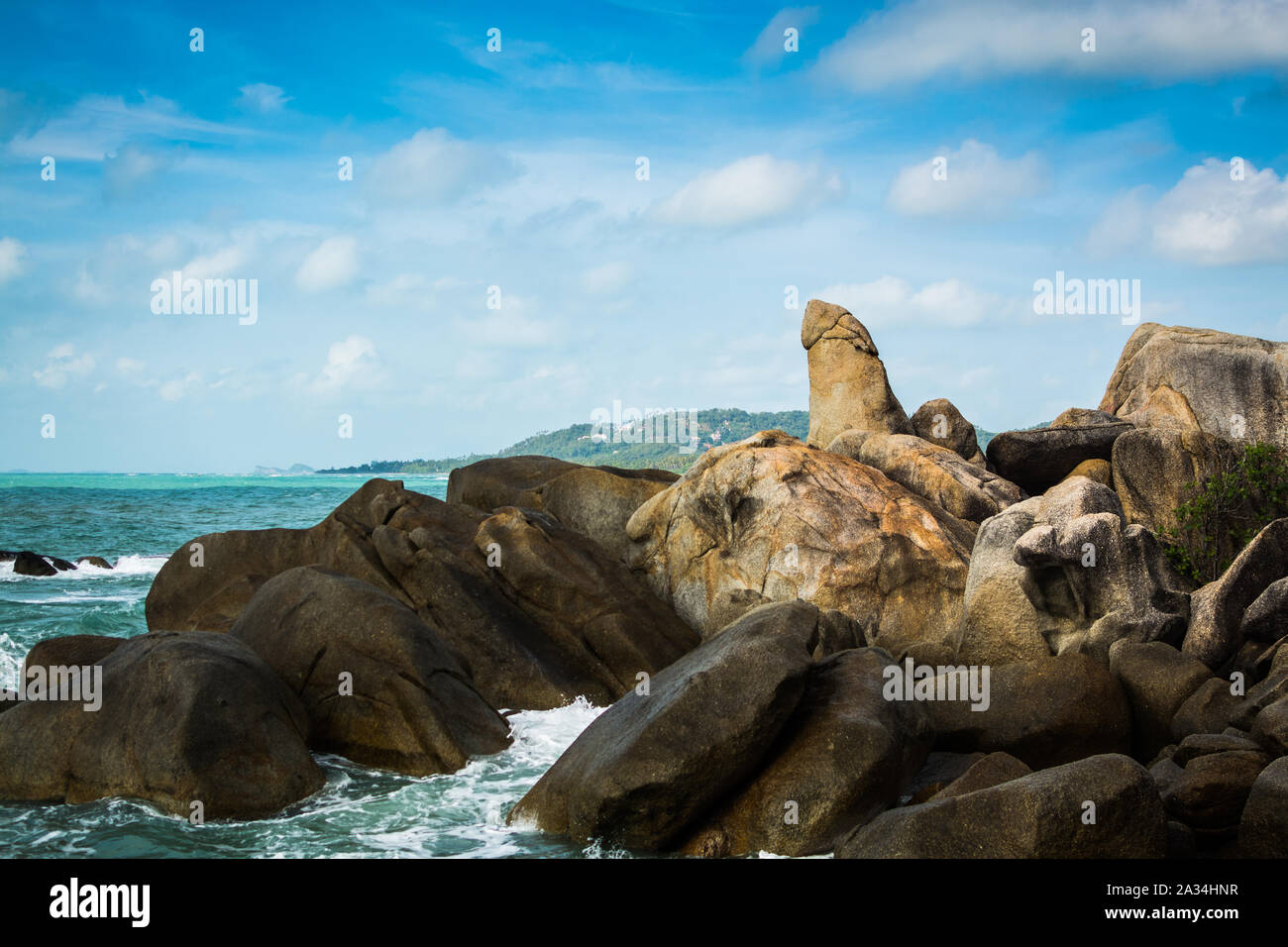 Hin Ta (Großvater Felsen) View Point mit blauen Himmel in Koh Samui, Thailand. Stockfoto