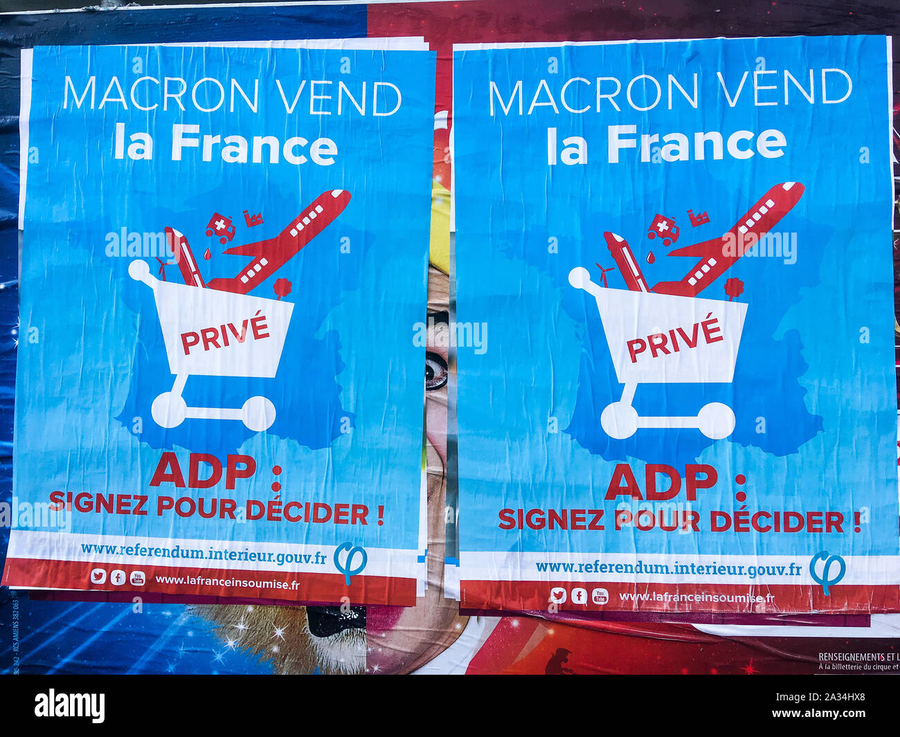 La France Insoumise Protest gegen die angekündigten Privatisierung der Pariser Flughäfen, Frankreich Stockfoto