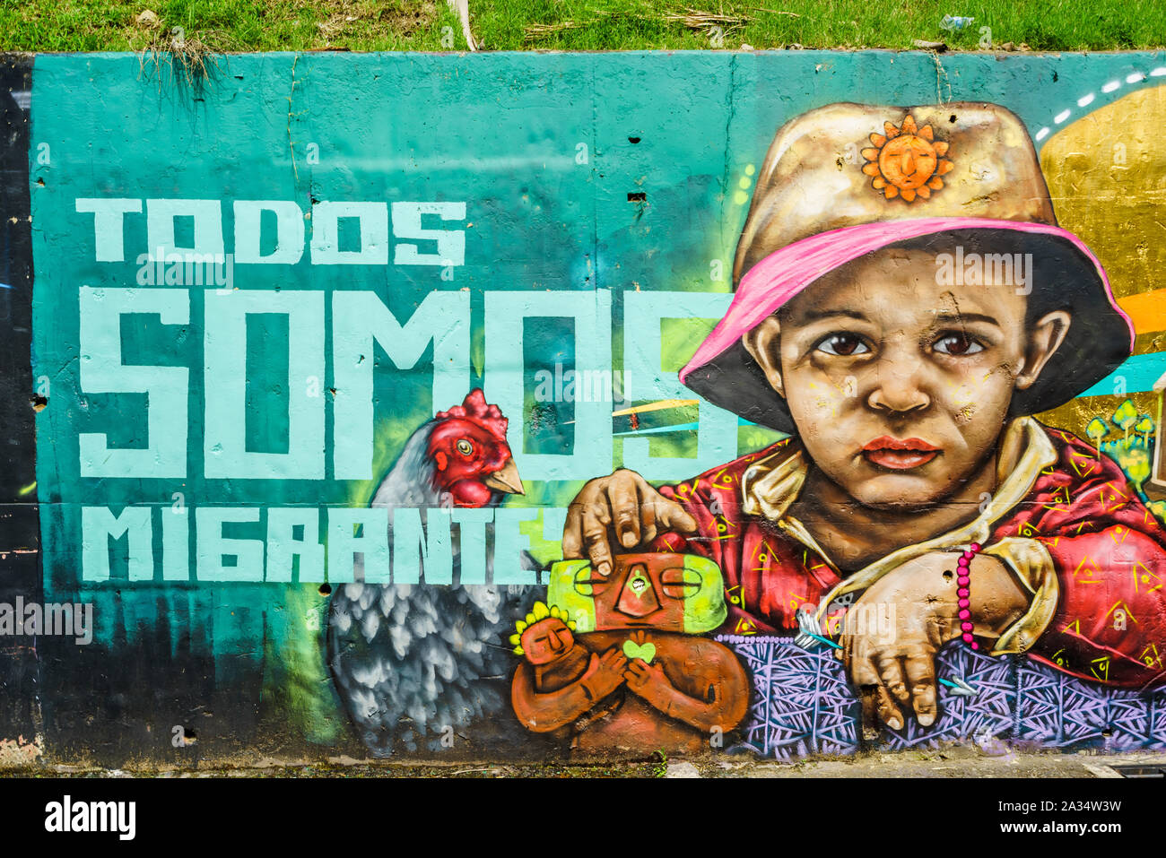 Street Art Graffiti an der Wand in der Straße von Medellin, Kolumbien - 16. März 2019 Stockfoto