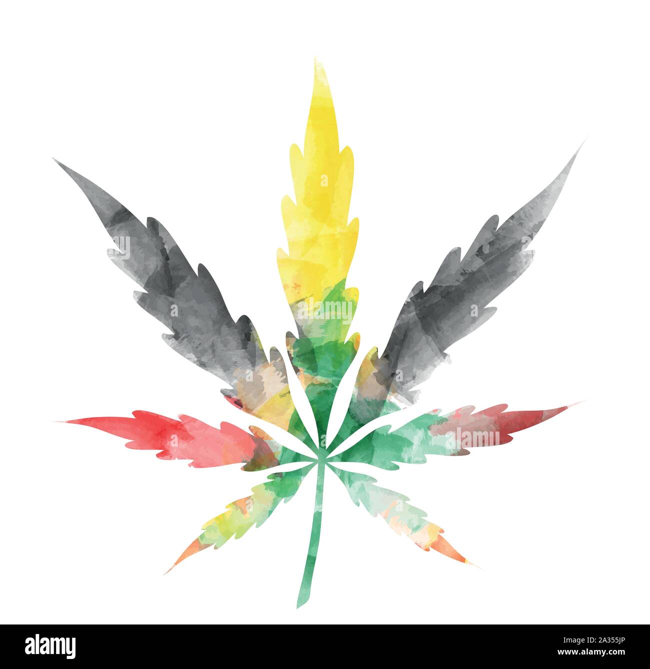 Die jamaikanische Aquarell Marihuana Blatt auf weißem Hintergrund Stock Vektor