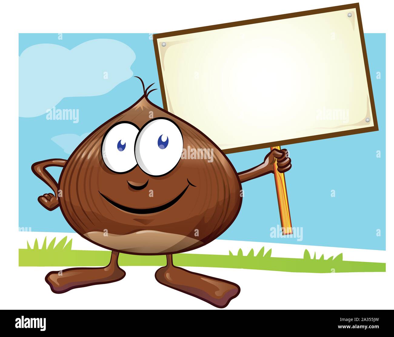 Chestnut cartoon mit Namensschild auf farbigen Hintergrund Stock Vektor