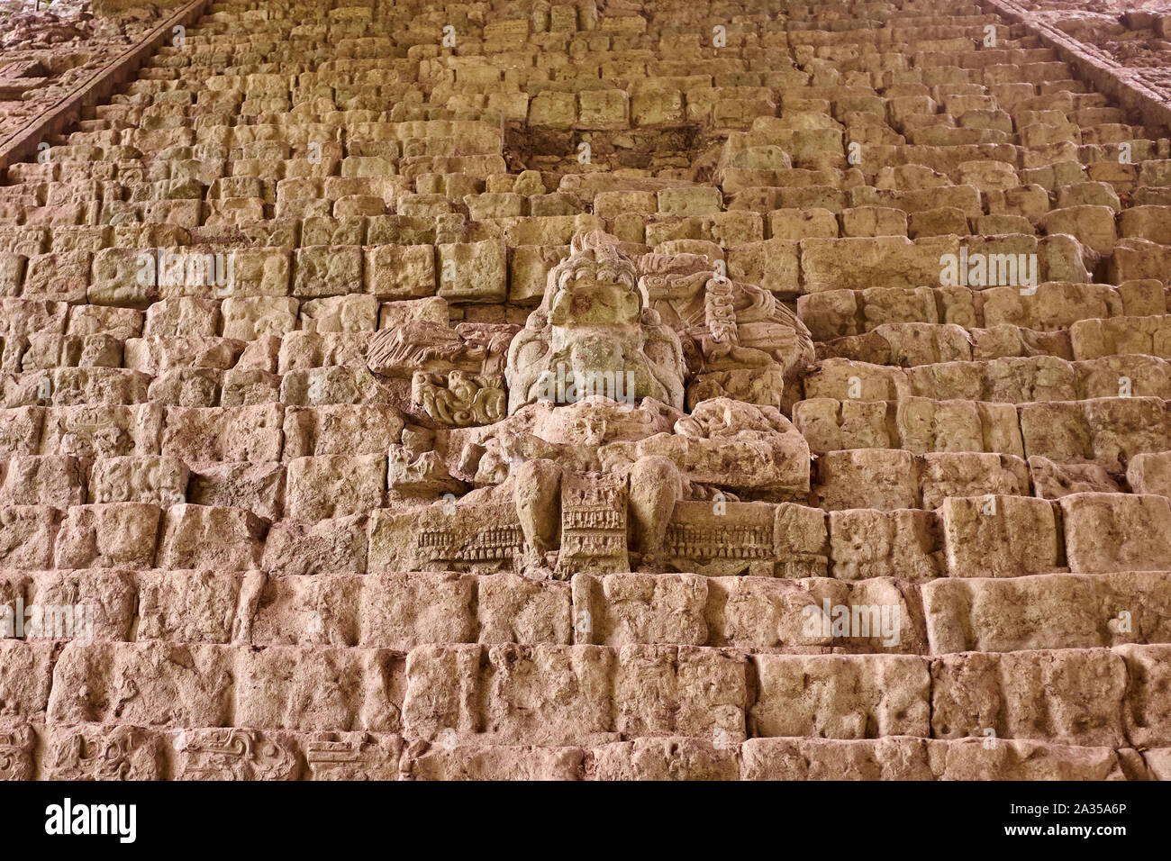 Die hieroglyphischen Treppe in Copan Ruinen, Copan, Honduras Stockfoto
