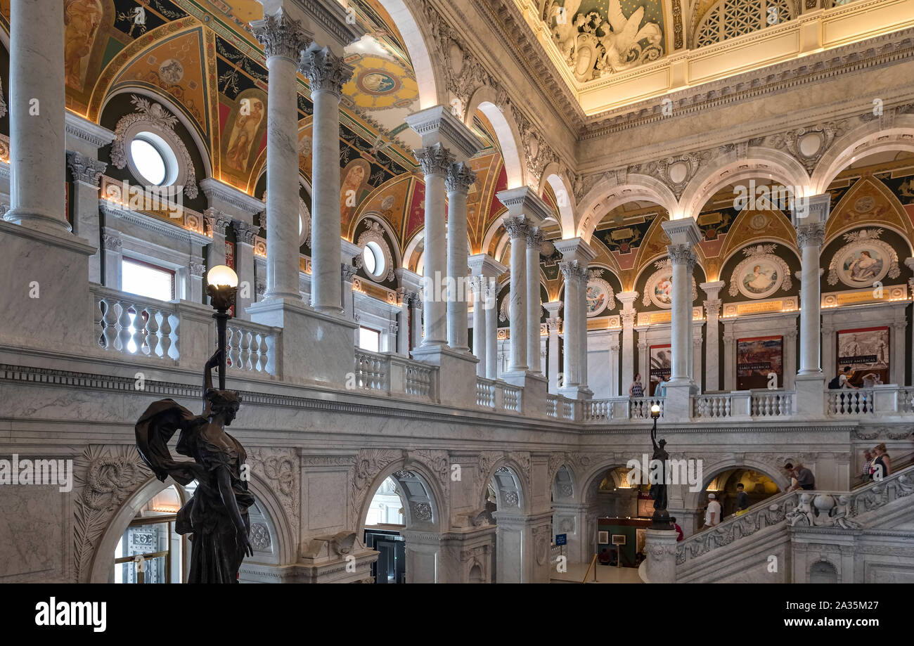 Innenraum der Großen Halle in der Bibliothek des Kongresses, Capitol Hill, Washington DC, USA Stockfoto