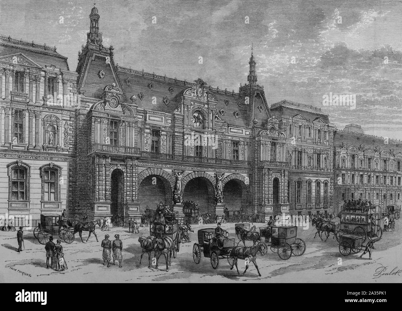 Paris, Frankreich - Oktober 05, 2019: Blick auf den Louvre, Vintage eingravierten Abbildung. Le Monde Ilustre, 1869. Stockfoto