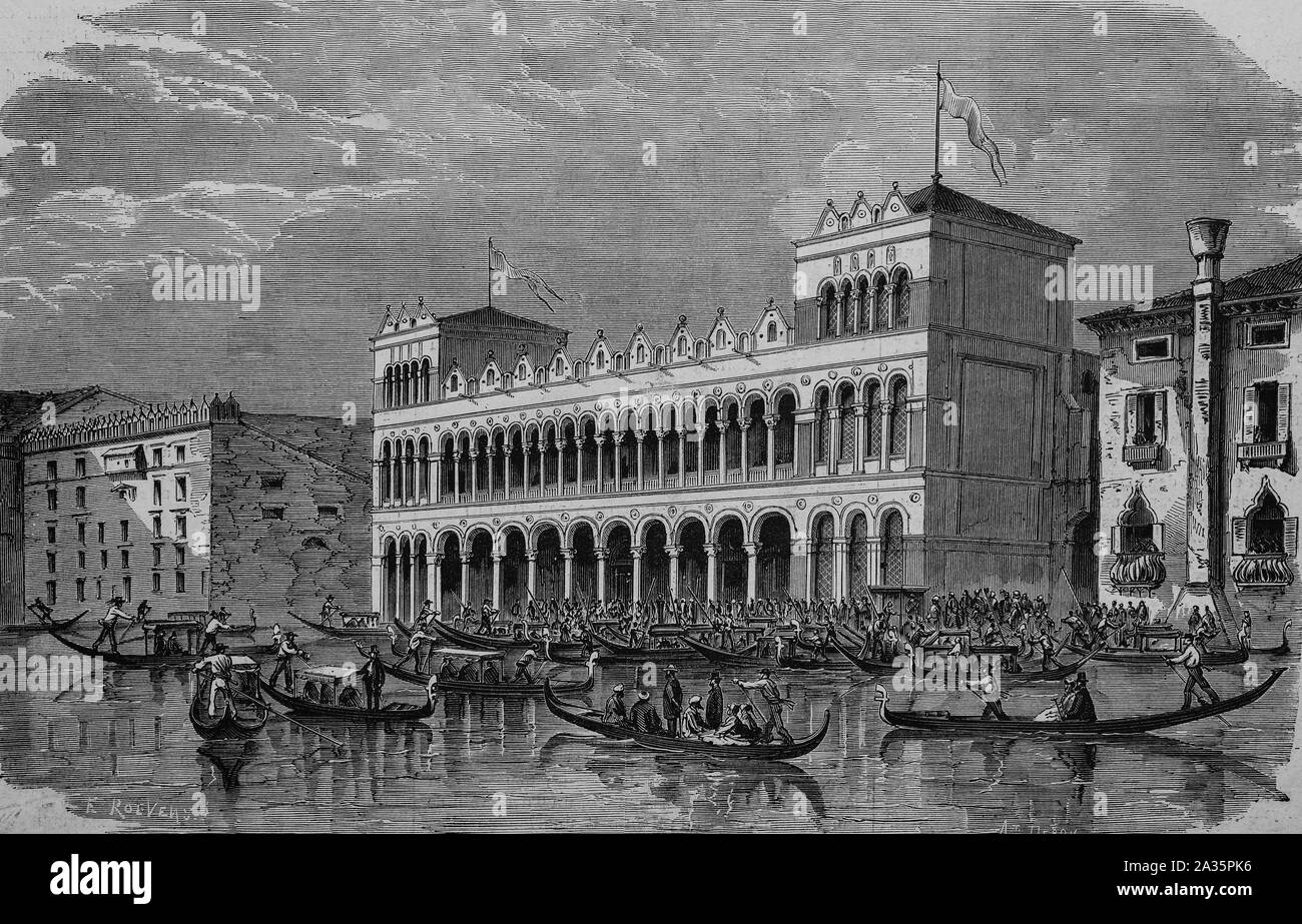 Venedig, Italien - Oktober 05, 2019: Blick auf Venedig, Vintage eingravierten Abbildung. Le Monde Ilustre, 1869. Stockfoto