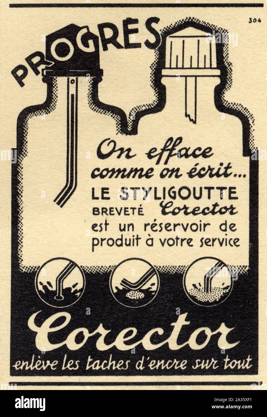 Publicité ancienne. 1937. Korektor Stockfoto