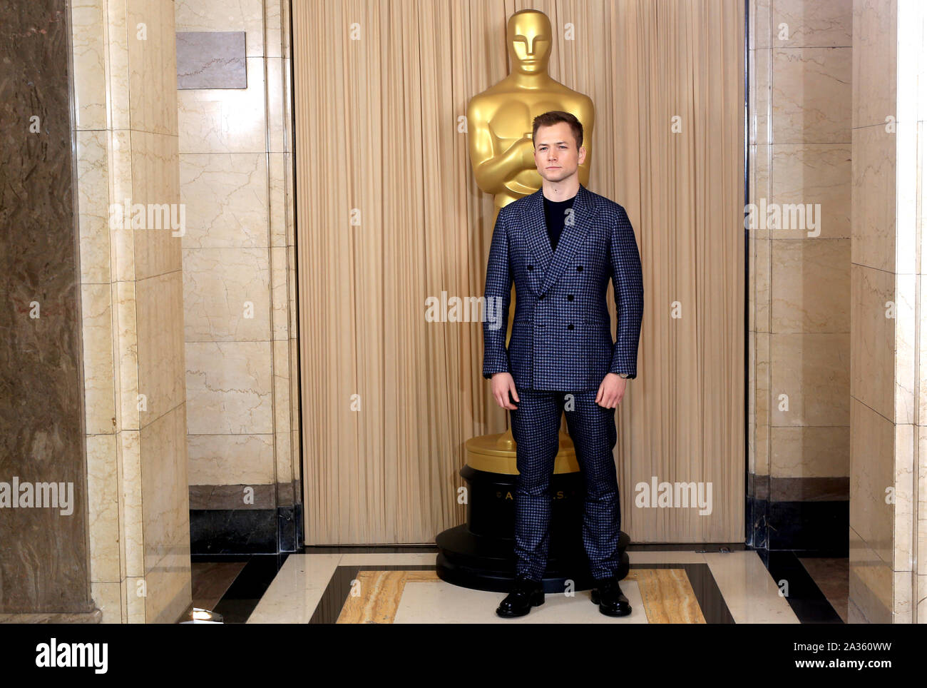 Taron Egerton an der Akademie der Künste und Wissenschaften neue Mitglieder Partei 2019 an die Freimaurer Hall in London statt. Stockfoto
