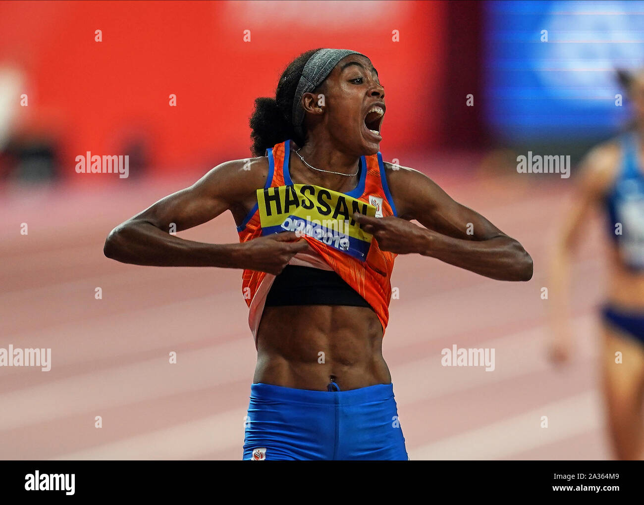 Doha, Katar. 5. Okt, 2019. Sifan Hassan von Niederlande gewann die 1500 Meter für Frauen während des 17. IAAF Leichtathletik WM in der Khalifa Stadion in Doha, Katar. Ulrik Pedersen/CSM/Alamy leben Nachrichten Stockfoto