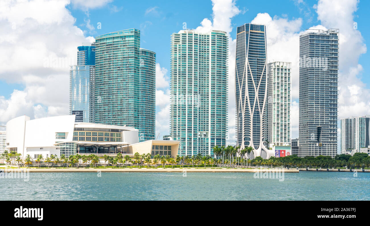 Miami, USA - 11. September 2019: die American Airlines Arena in Downtown Miami, Florida, USA Stockfoto