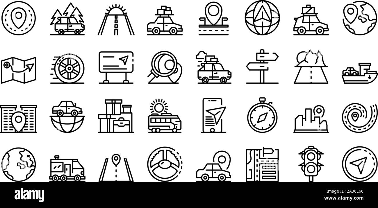 Auto Reise Symbole gesetzt, outline Style Stock Vektor