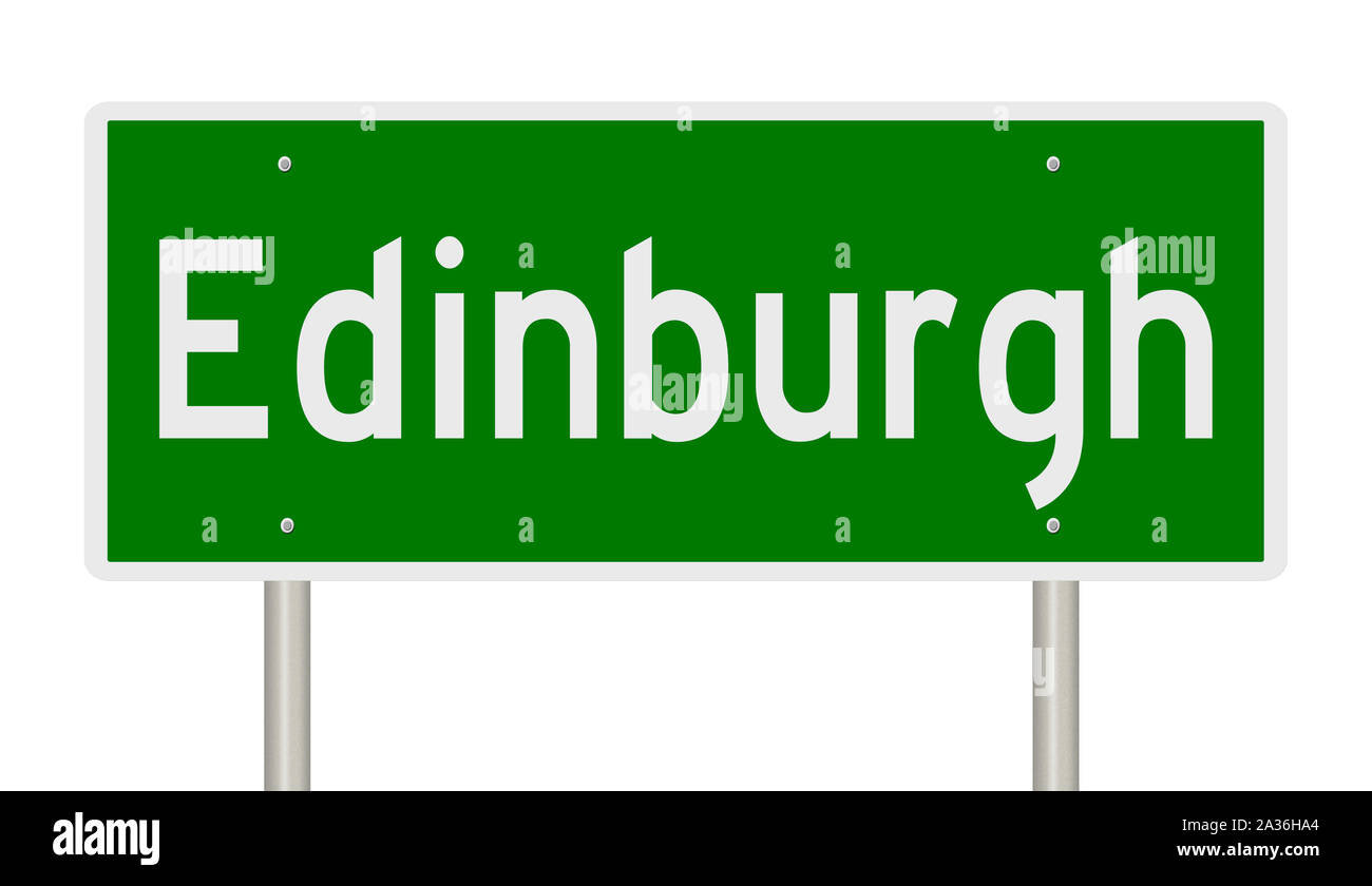 Rendering von einem grünen 3d Autobahn Zeichen für Edinburgh in Schottland Stockfoto