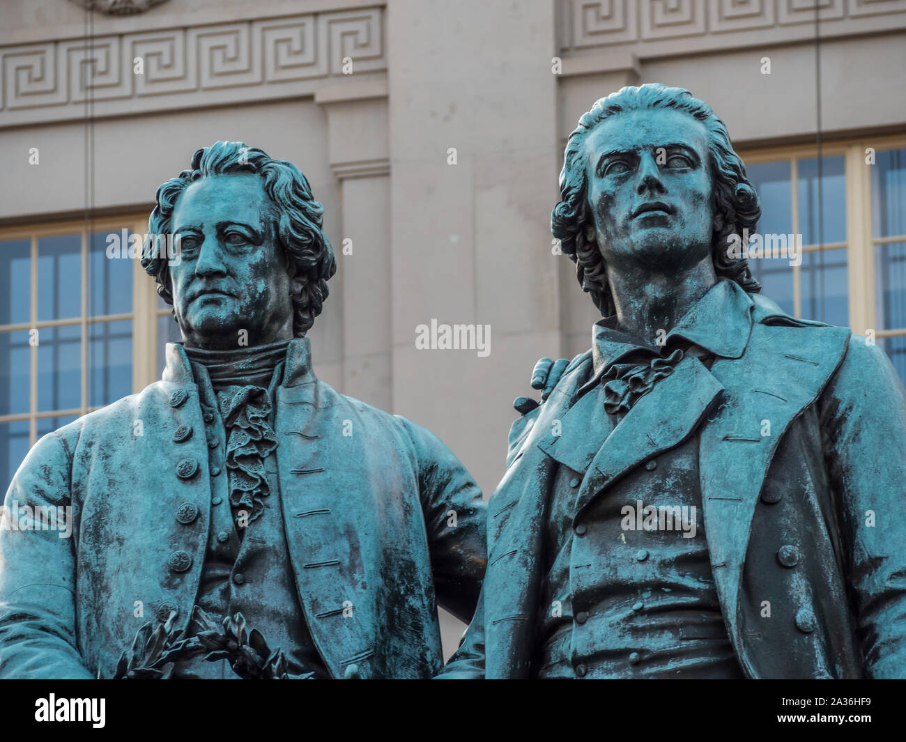 Goethe Schiller Denkmal in Weimar. Stockfoto