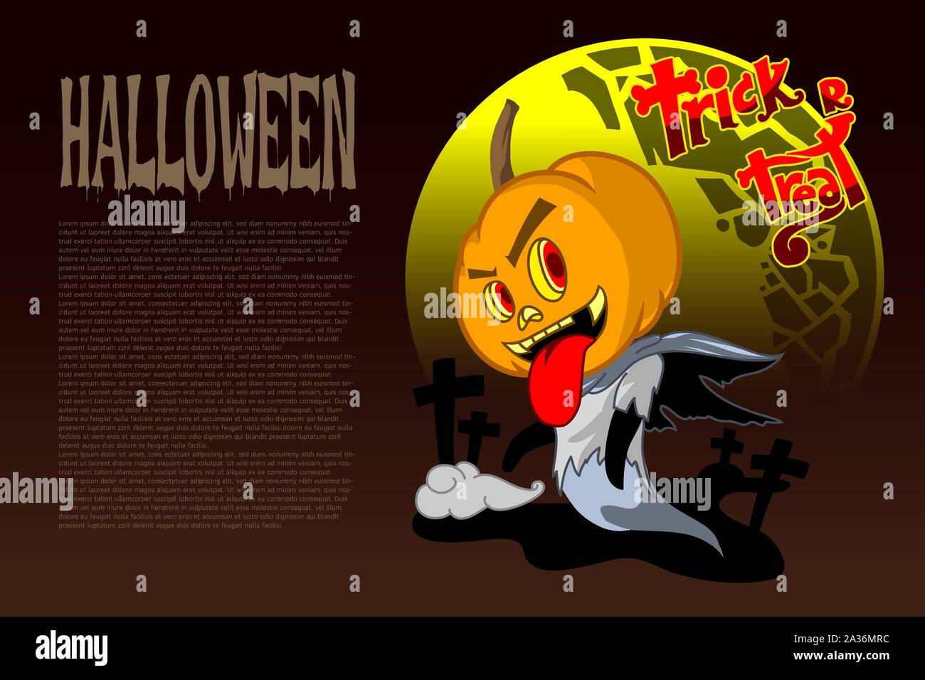Halloween Vektor mit Demo-Text als Seite layout Grafik Design. Pumkin carving Gesicht ghost Konzeptkunst. bearbeitet werden, die mit den Schichten. Stock Vektor
