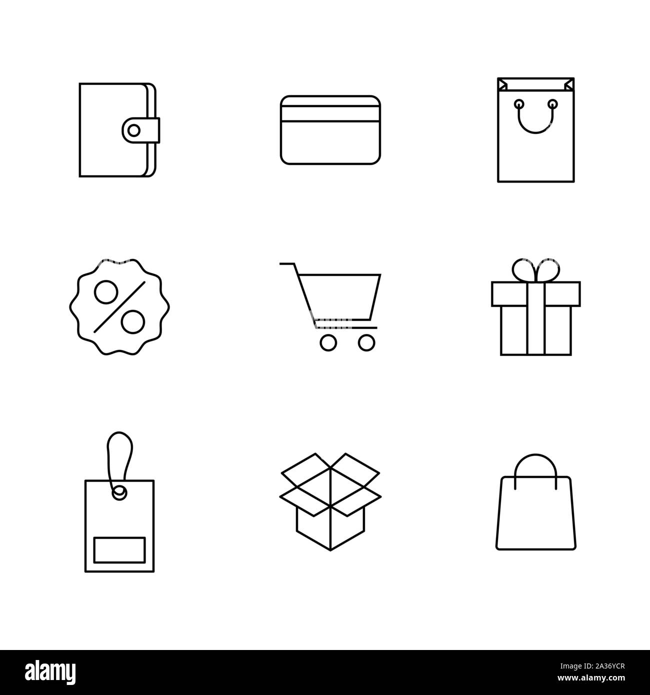 Finanzen und Shopping Icons Set von dünnen Linien, Vector Illustration. Stock Vektor
