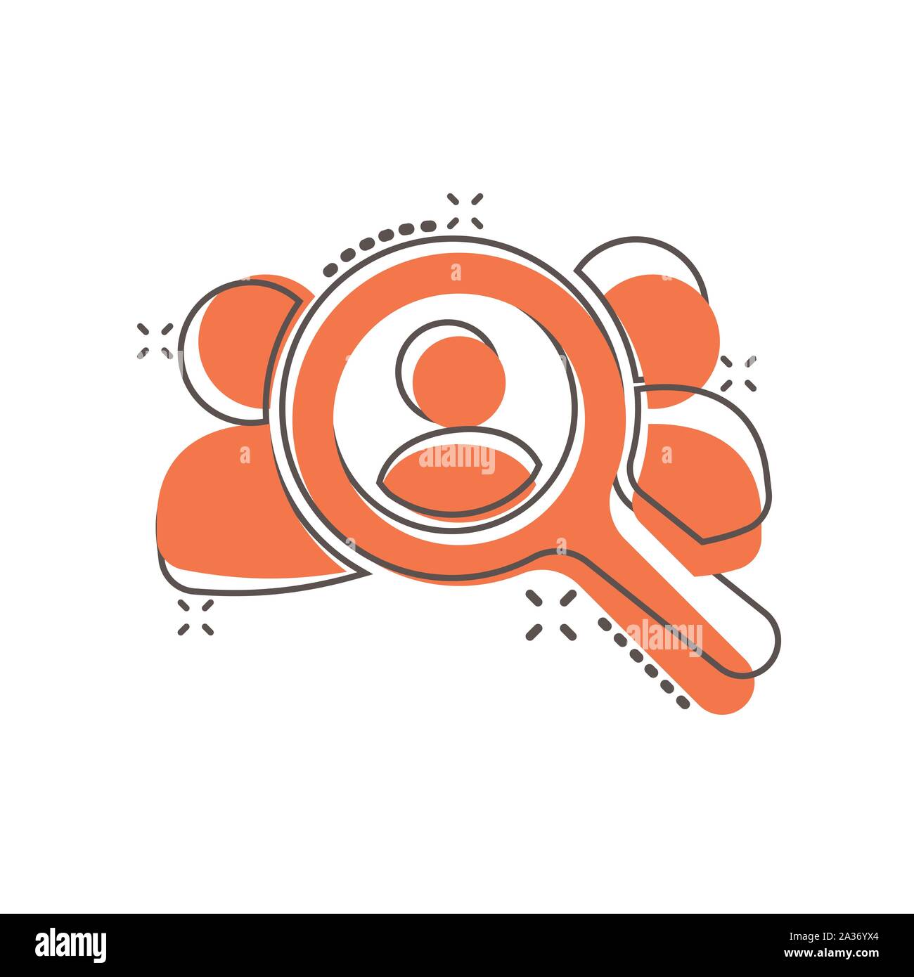 Vektor cartoon Mitarbeiter suchen und Symbol im Comic-stil. Human resource Konzept Abbildung Piktogramm. Focus Group, public relations Business Stock Vektor