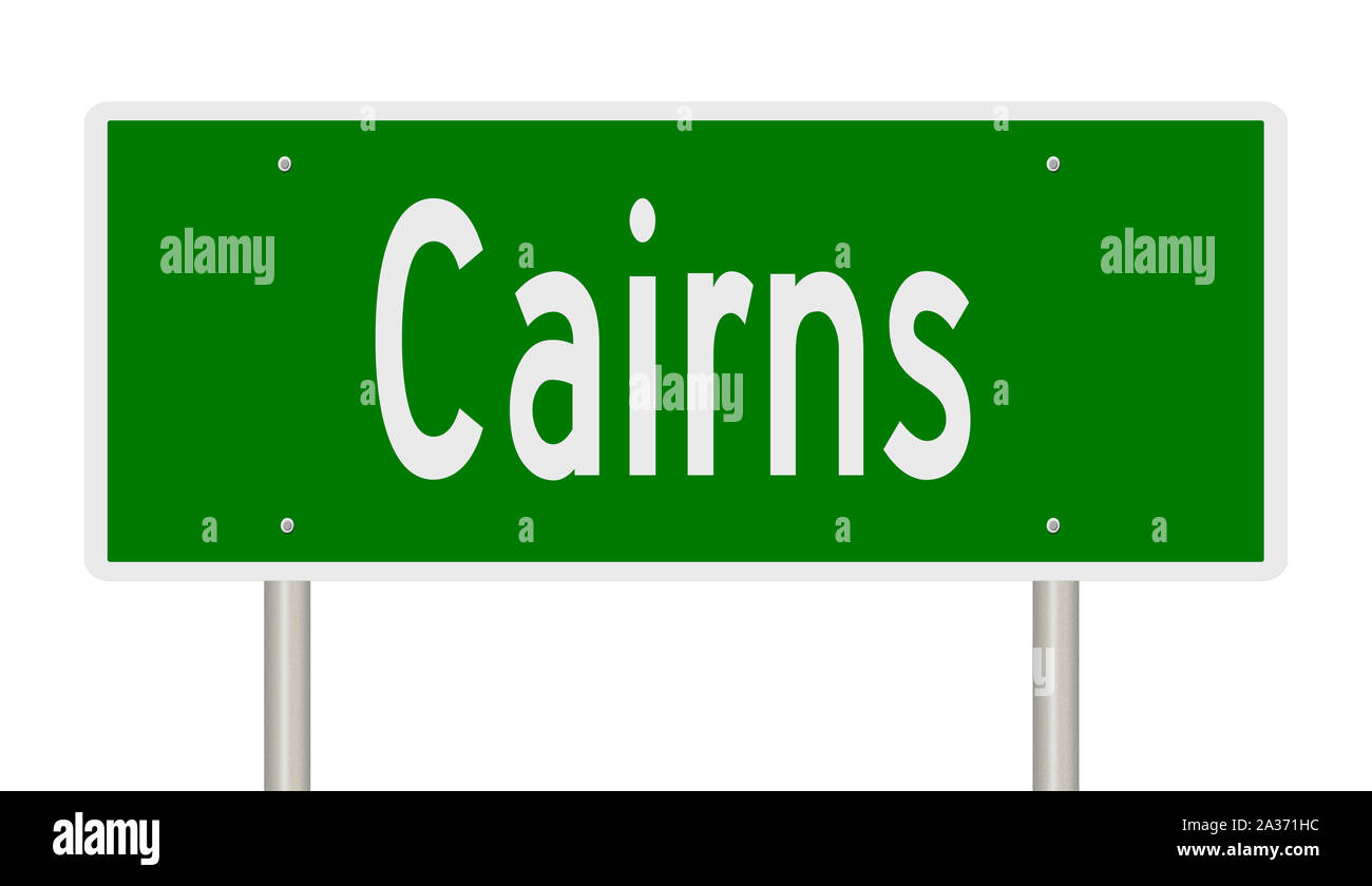 Rendering von einem grünen 3d Autobahn Zeichen für Cairns Queensland Stockfoto
