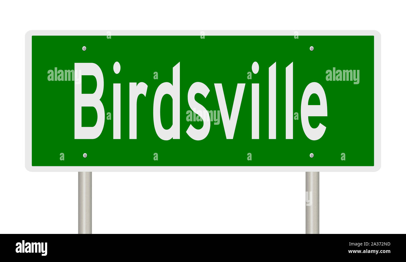 Rendering von einem grünen 3d Autobahn Zeichen für Birdsville Queensland Stockfoto