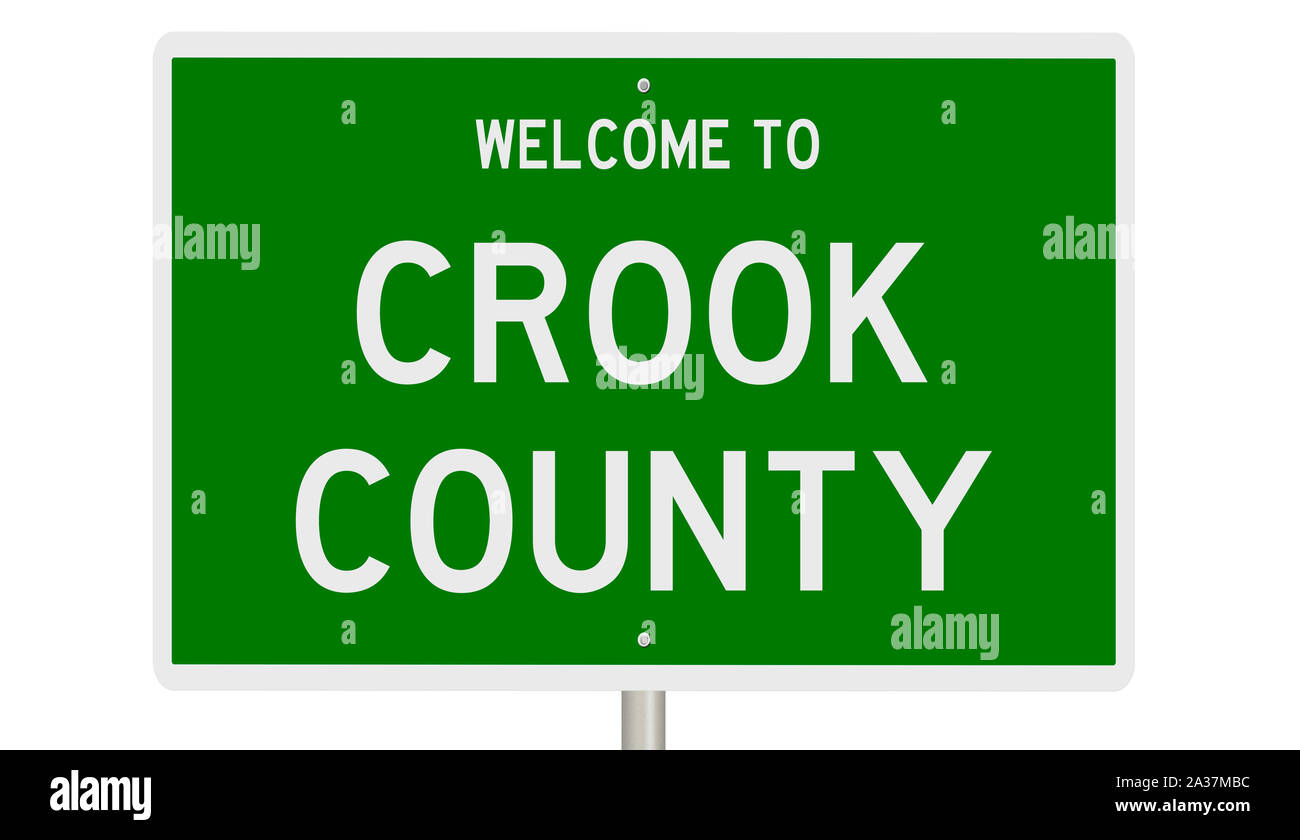 Rendering von einem grünen 3d Autobahn Zeichen für Crook County Stockfoto