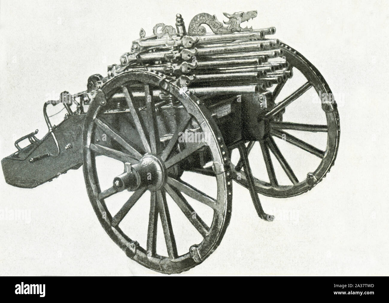 Dieses Bild zeigt ein Organ-gun, auch bekannt als ein Volley Gewehr, Daten bis 1600-1610. Es hat 20 Eisen Gewehrläufe auf fünf verschiedenen Ebenen. Stockfoto