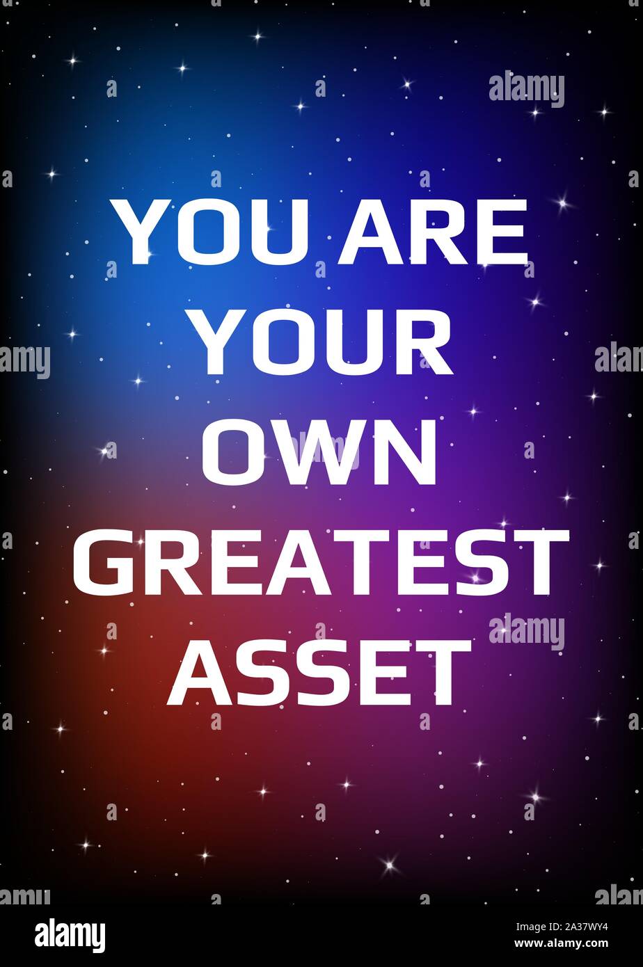 Motivational Poster. Sie sind Ihr eigener größter Gewinn. Offener Raum, Sternenhimmel Stil. Print Design. Dunkler Hintergrund Stock Vektor