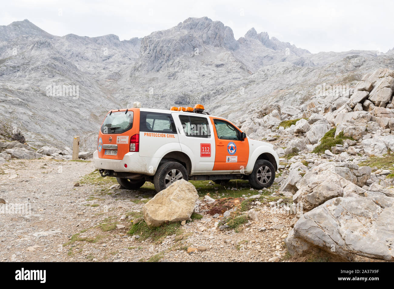 Katastrophenschutz Rettungsdienst Fahrzeug in die Picos de Europa Berge, Spanien Stockfoto