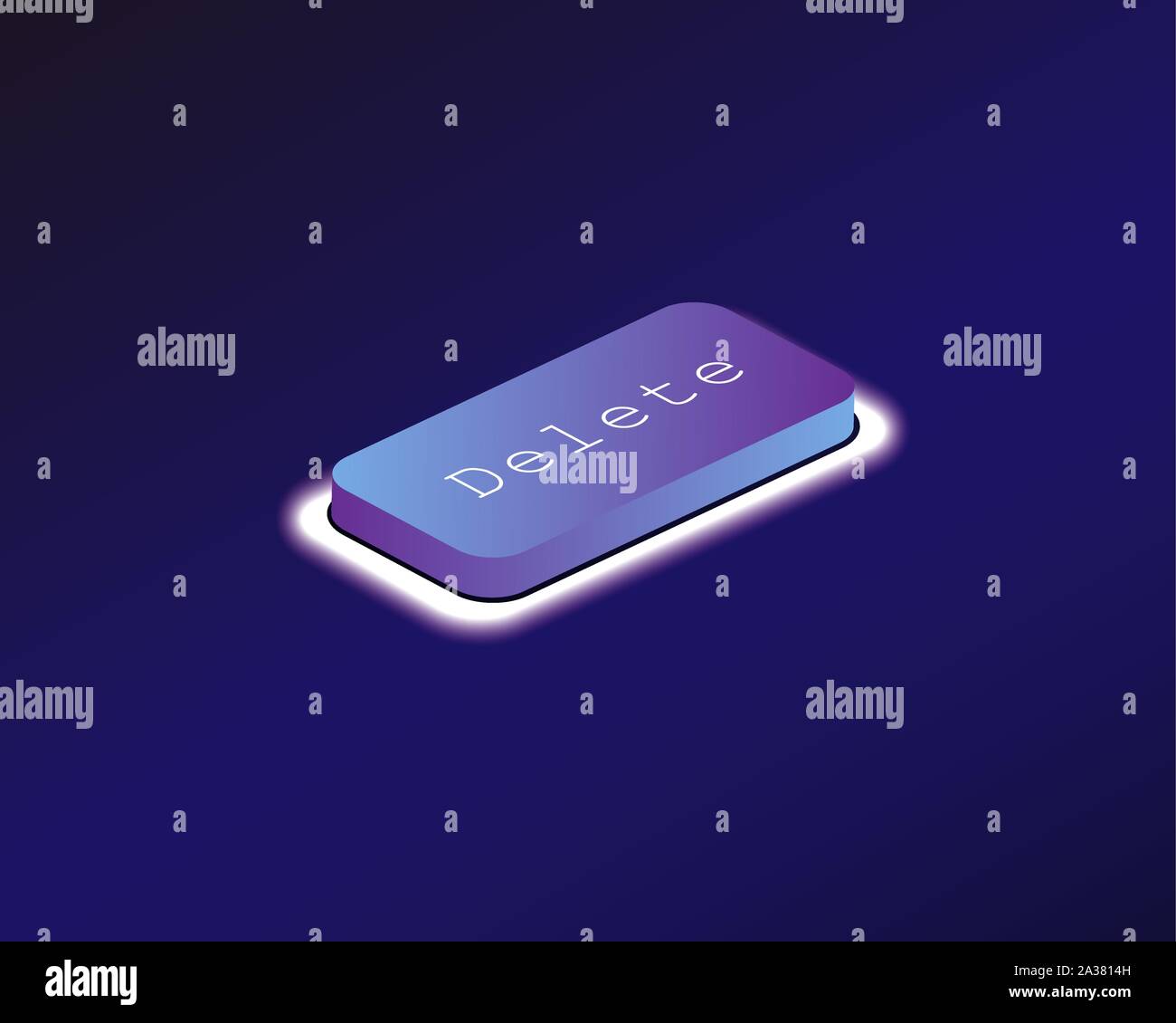 Löschen. Mit einem neon-beleuchtete Tastatur Taste abgedeckt. Software Development Konzept. Vector Illustration. Stock Vektor
