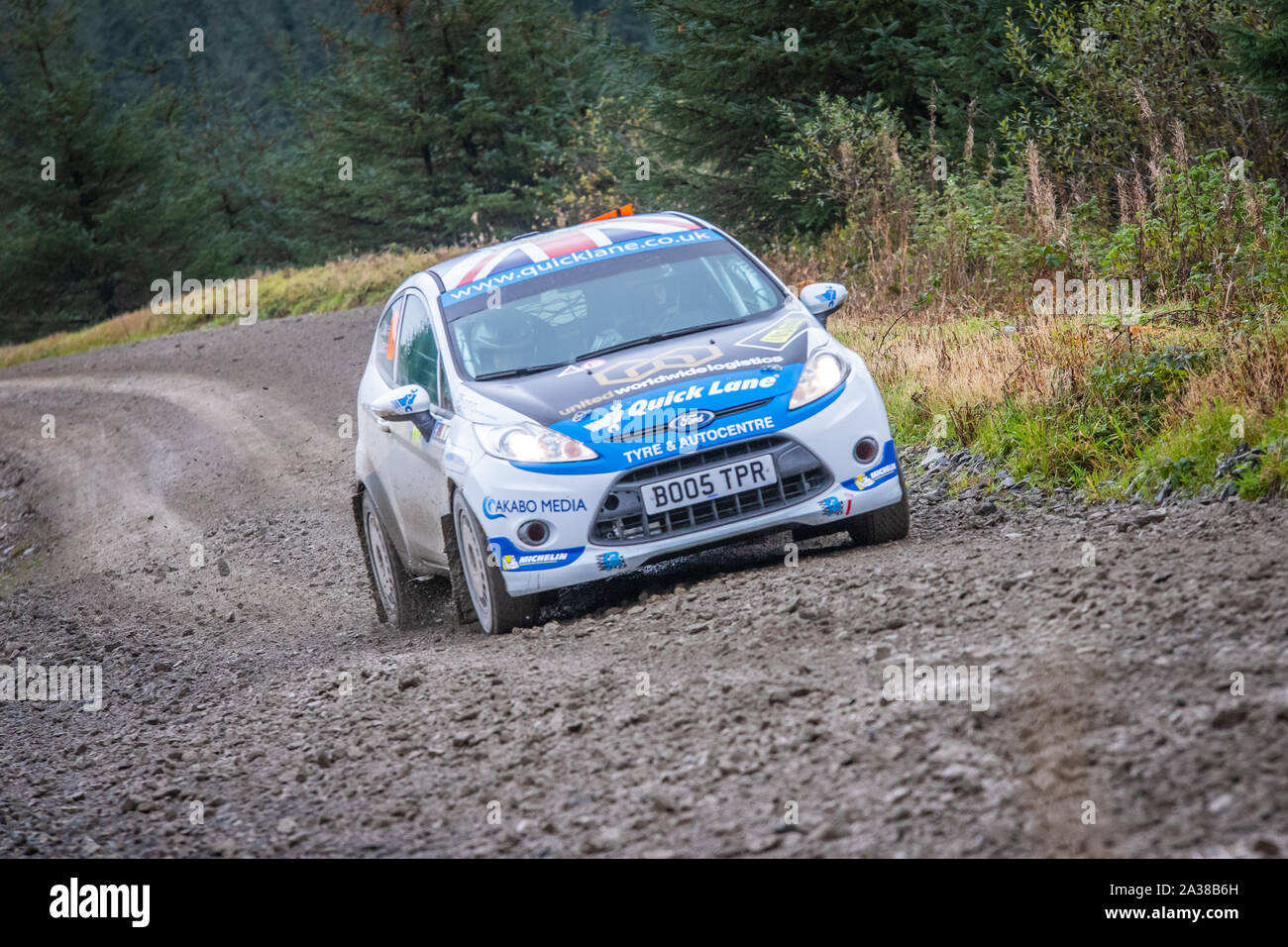 Louise Cook (Fahrt durch die Myherin Bühne Großbritannien) auf Wales Rally GB 2019 im Ford Fiesta R2 Stockfoto