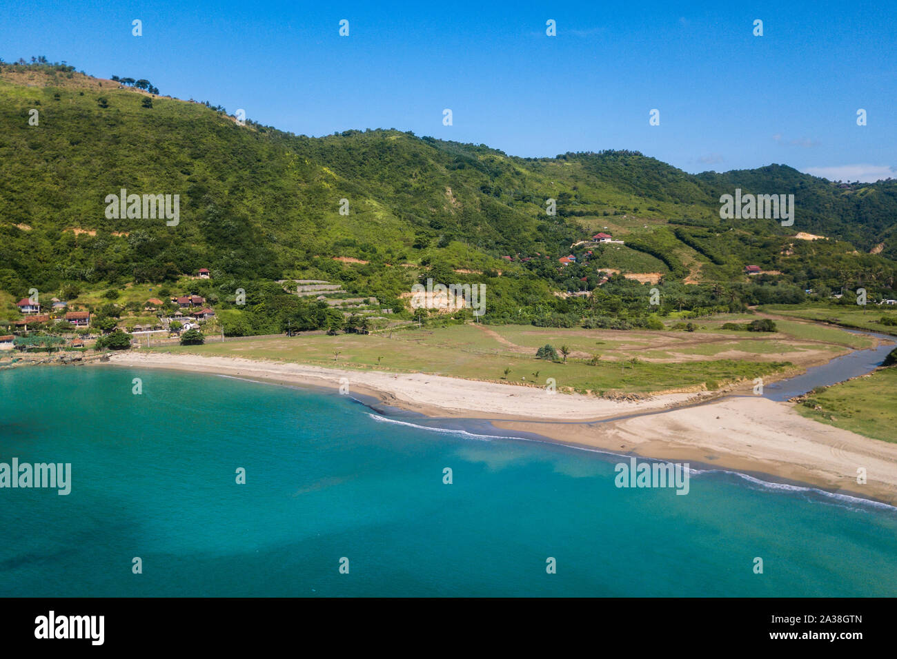 Luftbild der Bucht von Kuta Lombok, Indonesien Stockfoto