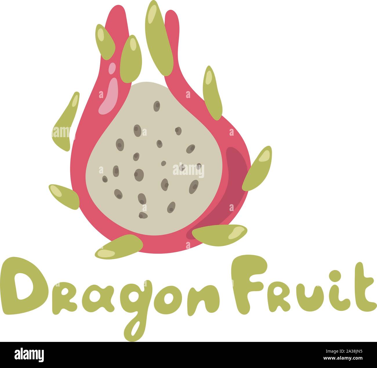 Dragon Obst. Die Hälfte der geschnittenen Früchte. Reife Exotische. Isolierte doodle cartoon Vector Illustration auf weißem Hintergrund Stock Vektor