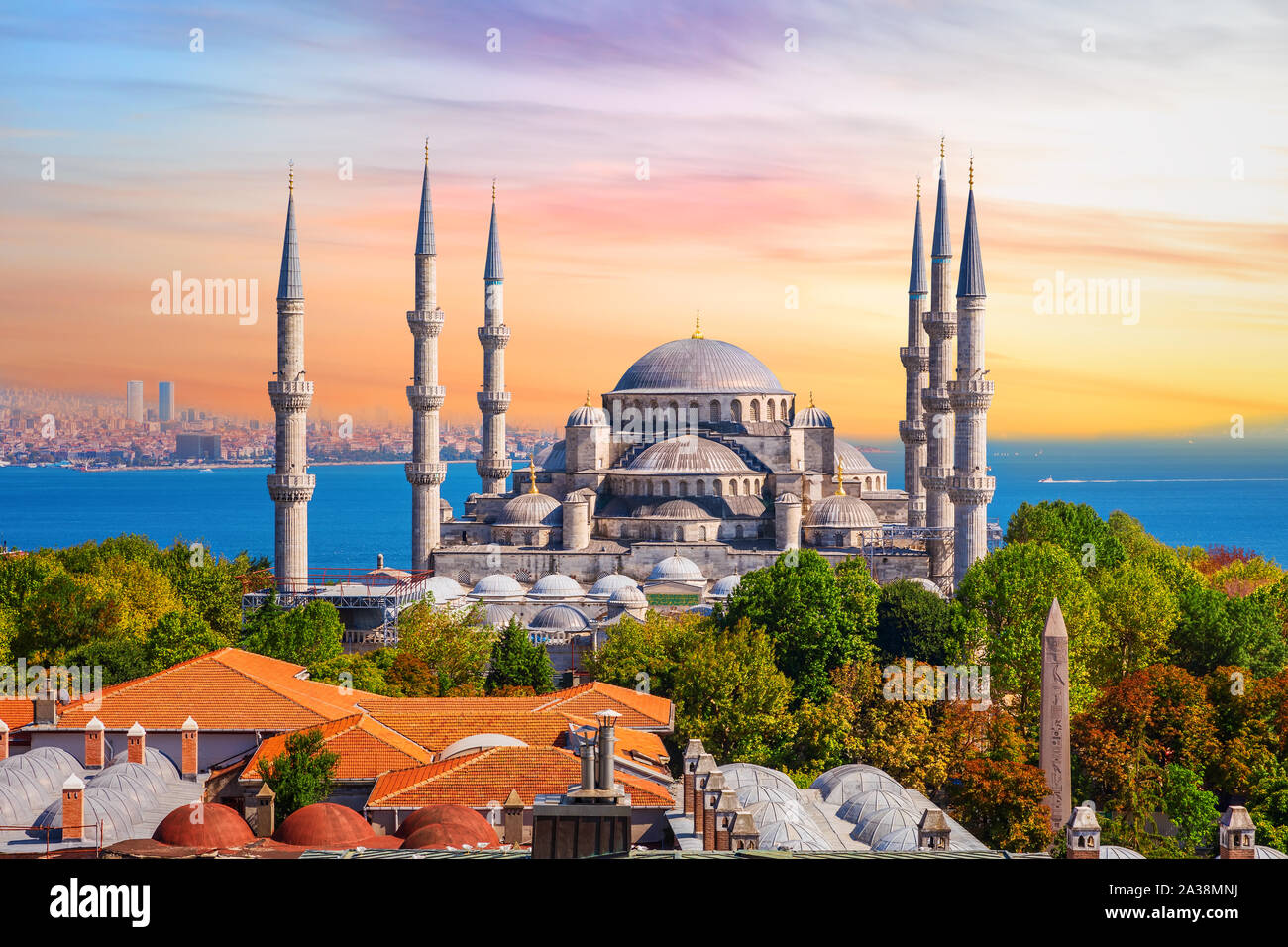 Sultan Ahmed Moschee oder die Blaue Moschee in Istanbul, einer der berühmtesten Türkischen Sehenswürdigkeiten Stockfoto