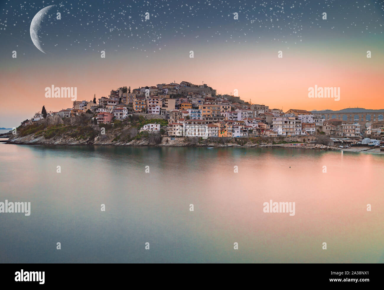 Magischen Sonnenuntergang in Kavala Stockfoto