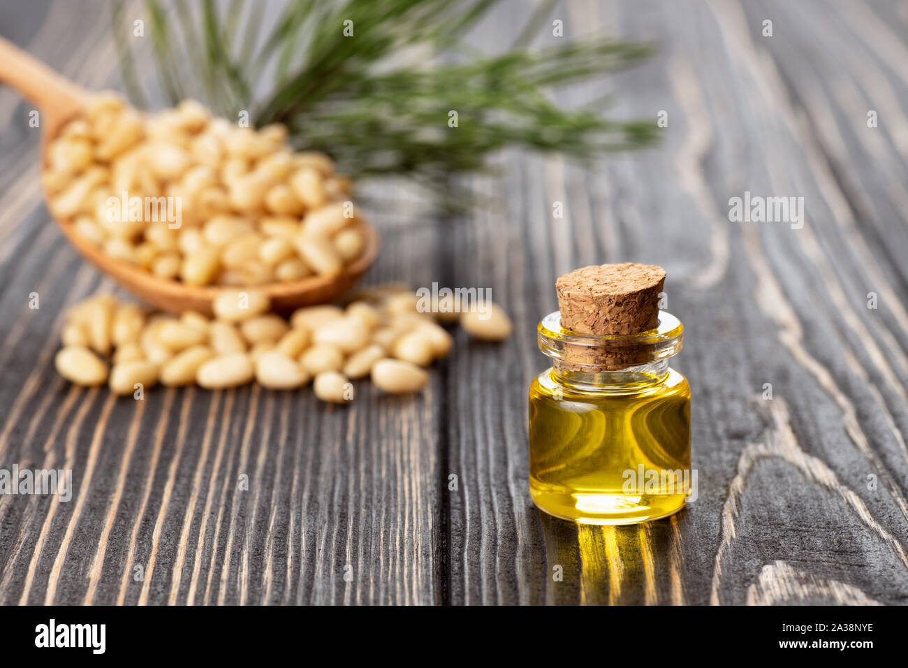 Zeder Öl in Glasflasche Stockfoto