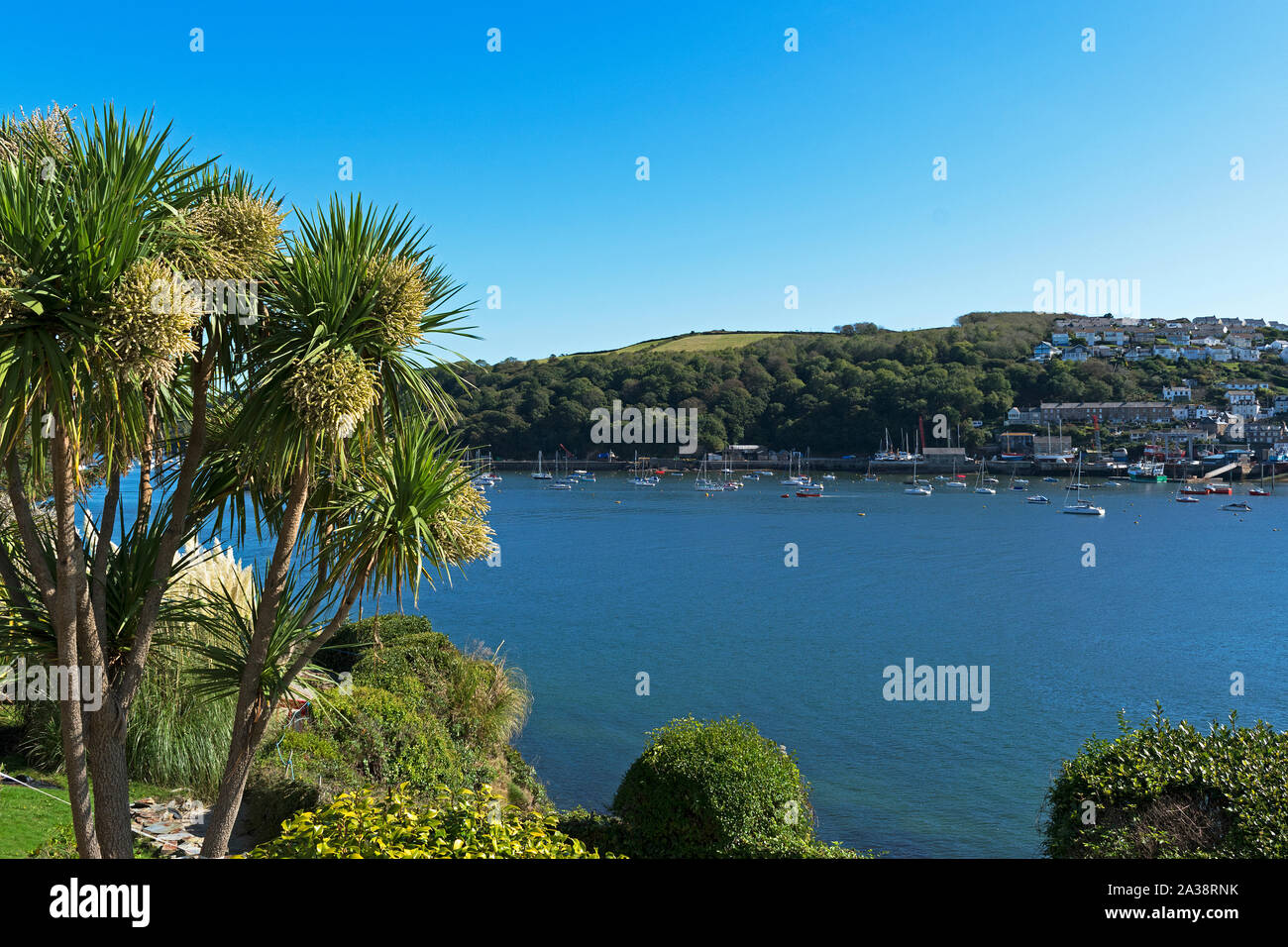 Blick über den Fluss Fowey in Cornwall, England, Großbritannien polruan, UK. Stockfoto