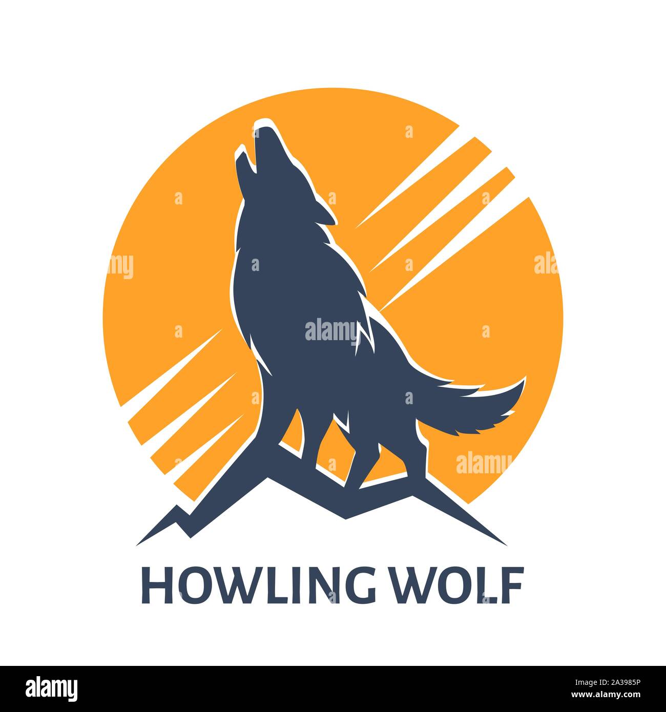 Emblem der Howling Wolf gegen den vollen Mond. Vector Illustration Stock Vektor