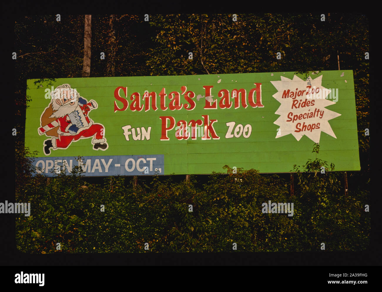 Santa's Land Reklametafeln, Route 19, Maggie Valley, North Carolina Stockfoto