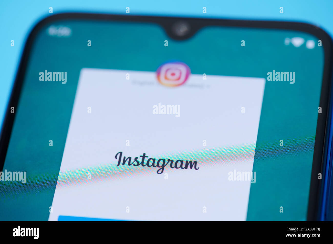 New York, USA - 28. September 2019: Instagram mobile Anwendung im Menü Bildschirm des Smartphones Nähe zu sehen. Stockfoto