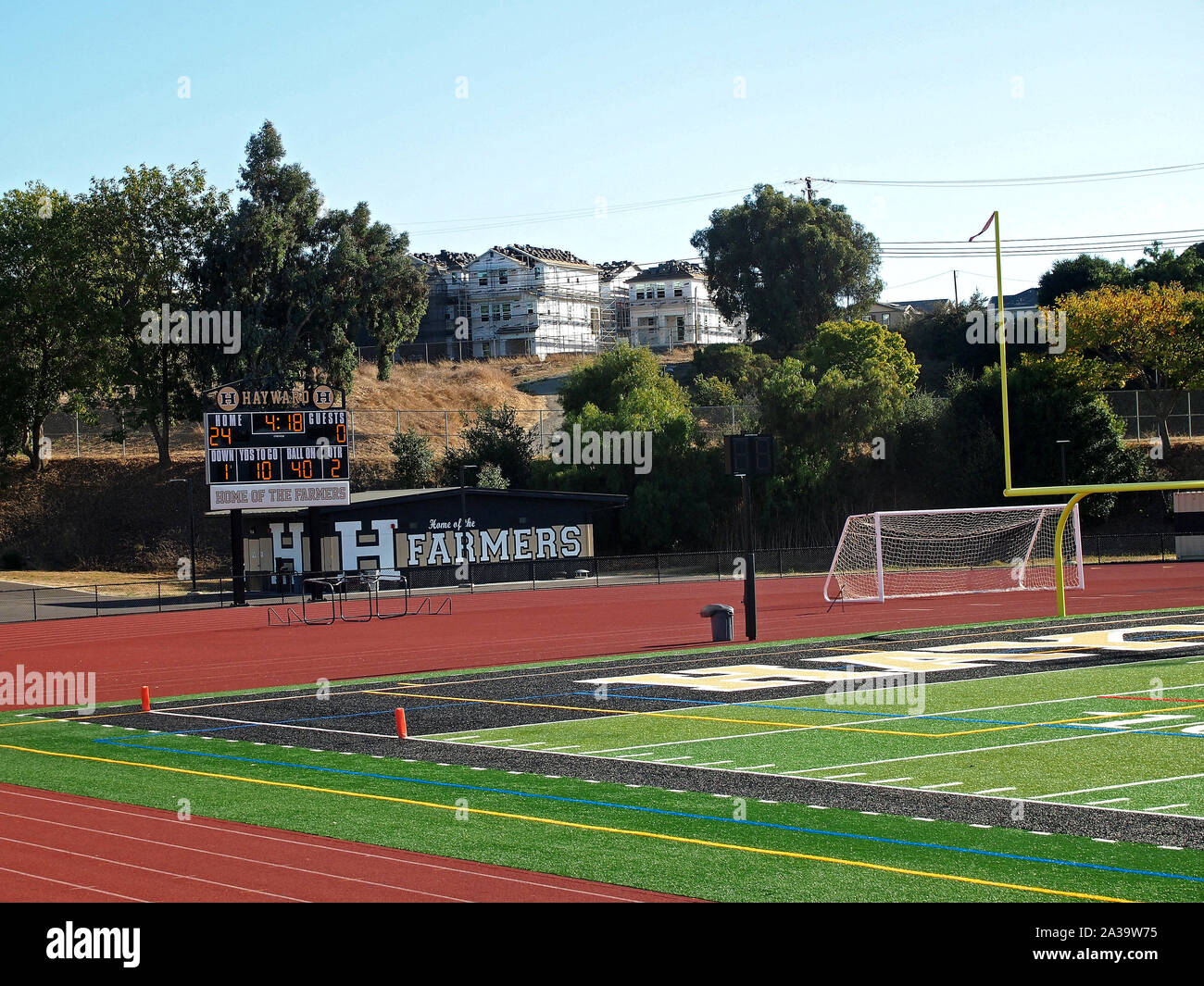 Anzeigetafel am Clark-Hanson Feld, Hayward High School, Hayward, Kalifornien Stockfoto