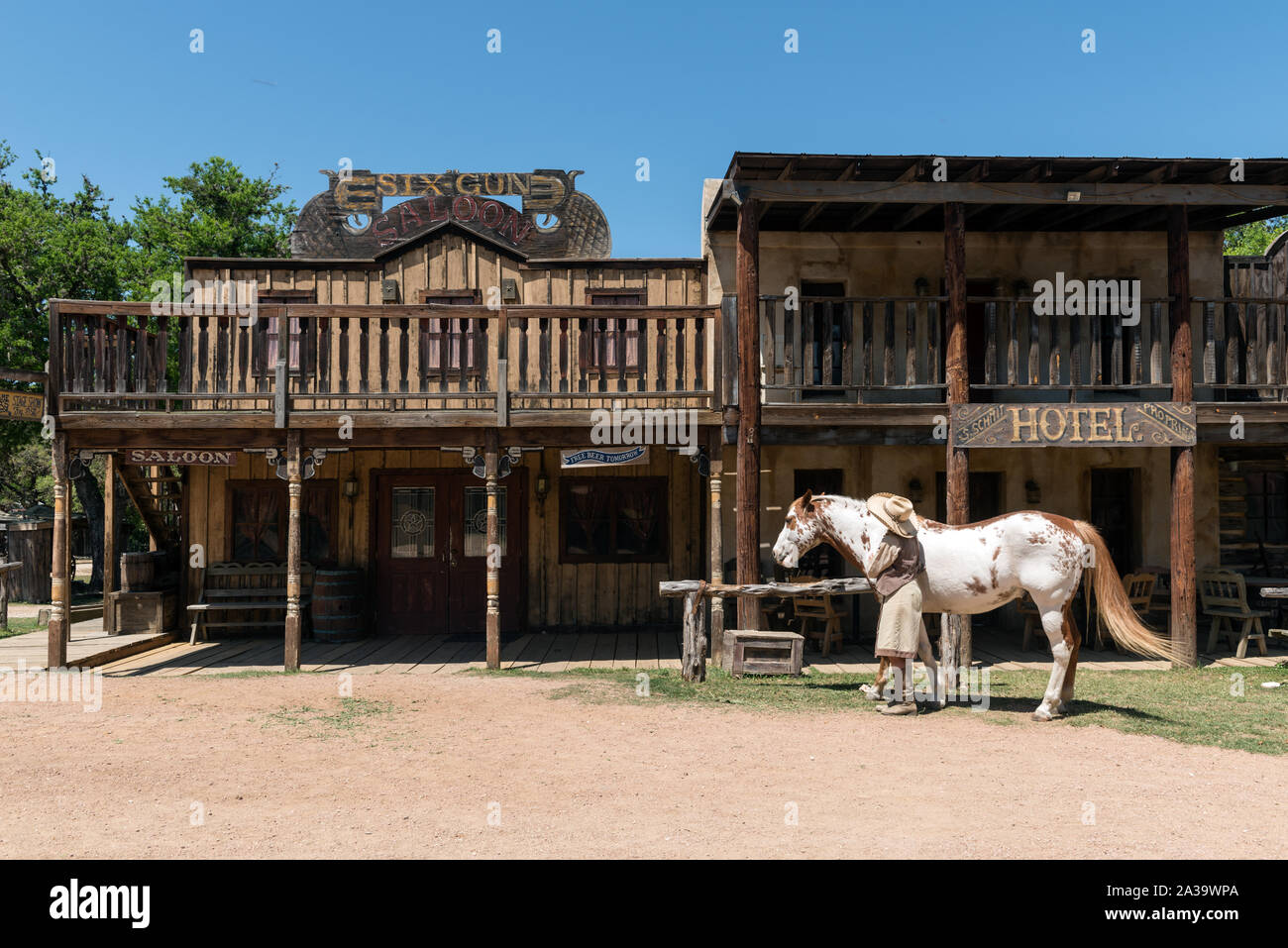 Szene aus dem verzauberten Federn Ranch, einer alten Westen Theme Park, Veranstaltungsort, und häufige Film- und TV-Spot in Boerne, Texas, nordwestlich von San Antonio Stockfoto