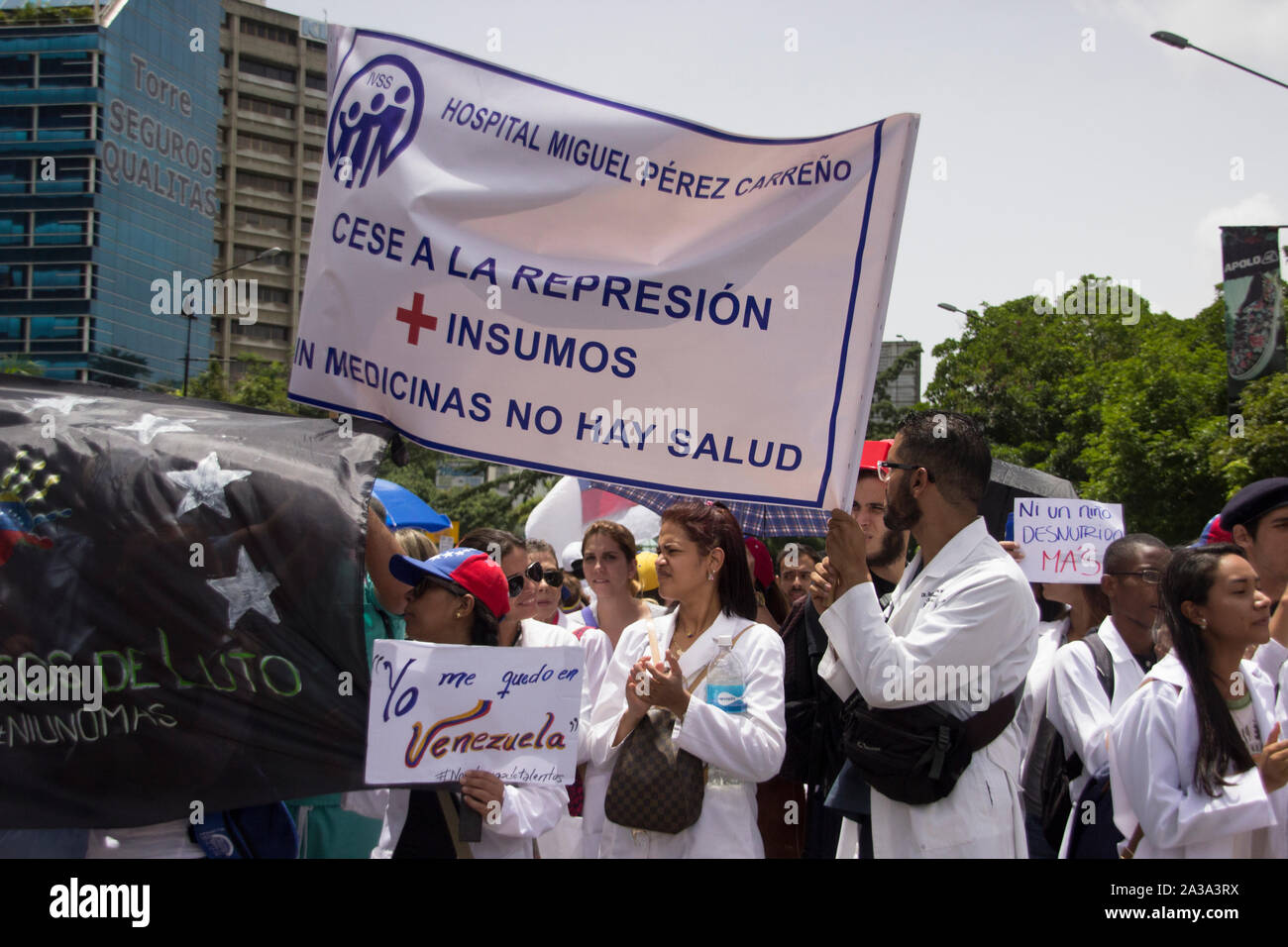 Venezolaner Protest über Medizin und Gesundheit Krise in Venezuela Stockfoto