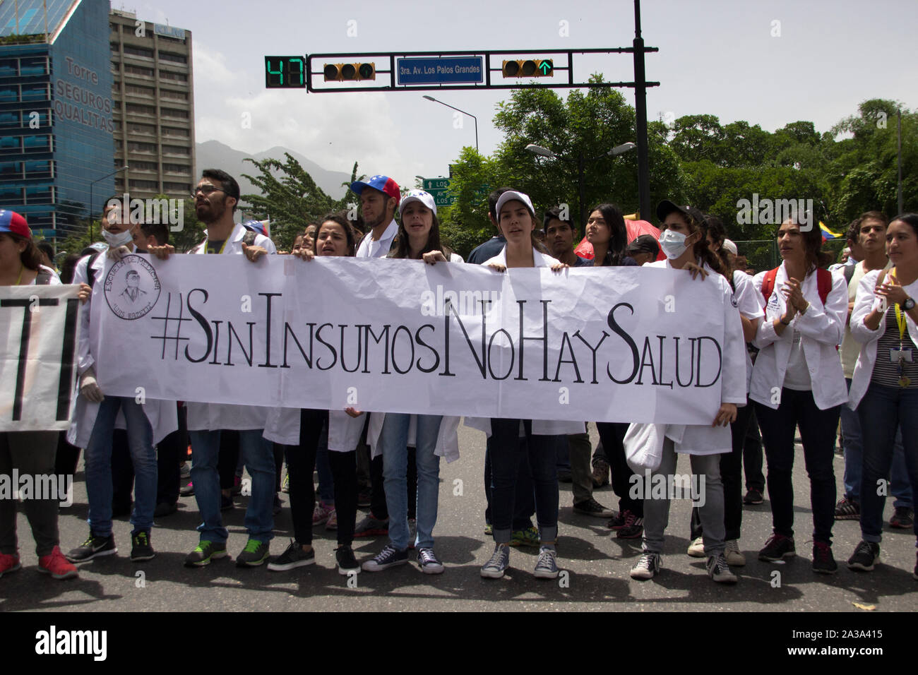 Venezolaner Protest über Medizin und Gesundheit Krise in Venezuela Stockfoto