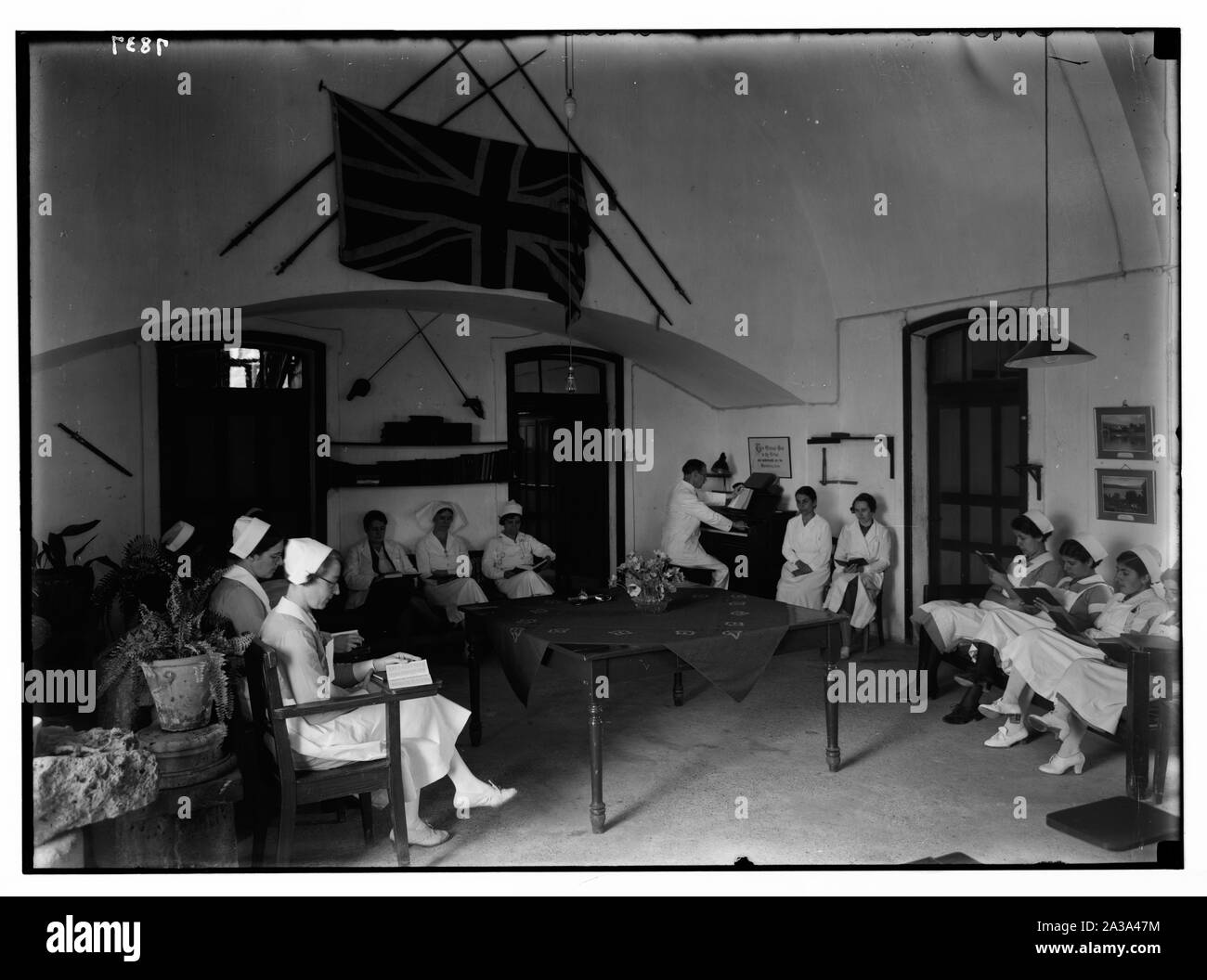 Scots Mission Hospital, Tiberias. Das Personal am Morgen Gebete. Stockfoto