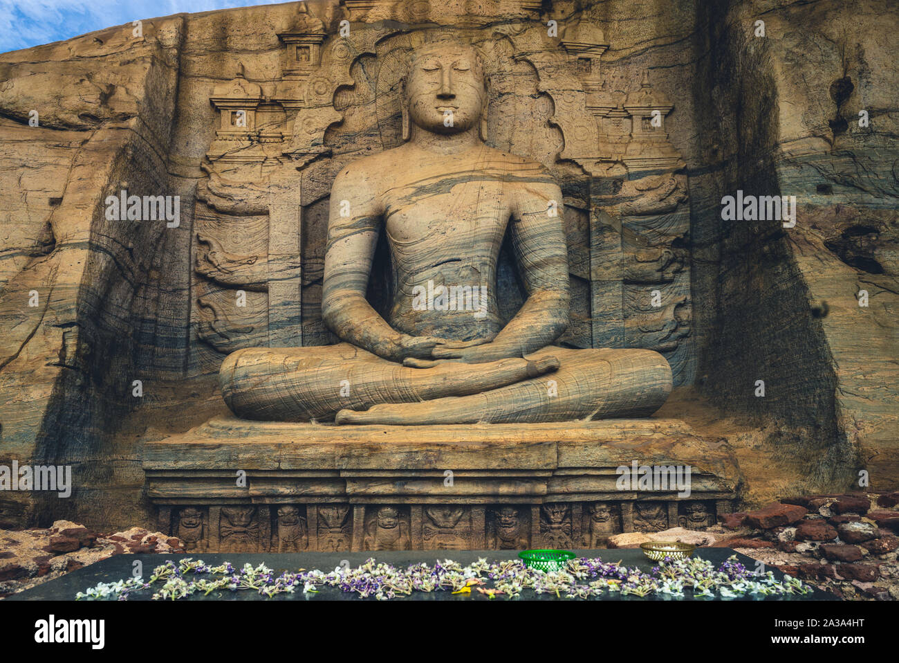 Sitzender Buddha Statue, Gal Vihara, Polonnaruwa, Sri Lanka Stockfoto