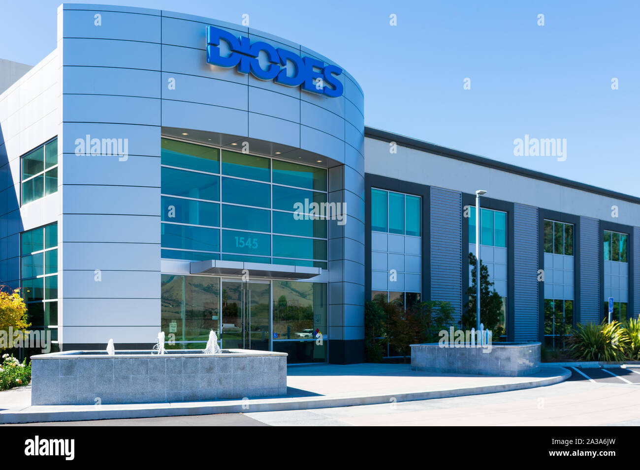 Dioden Halbleiter Hersteller Firma Büro Fassade in Silicon Valley gegründet. Dioden HQ ist in Plano, Texas Stockfoto