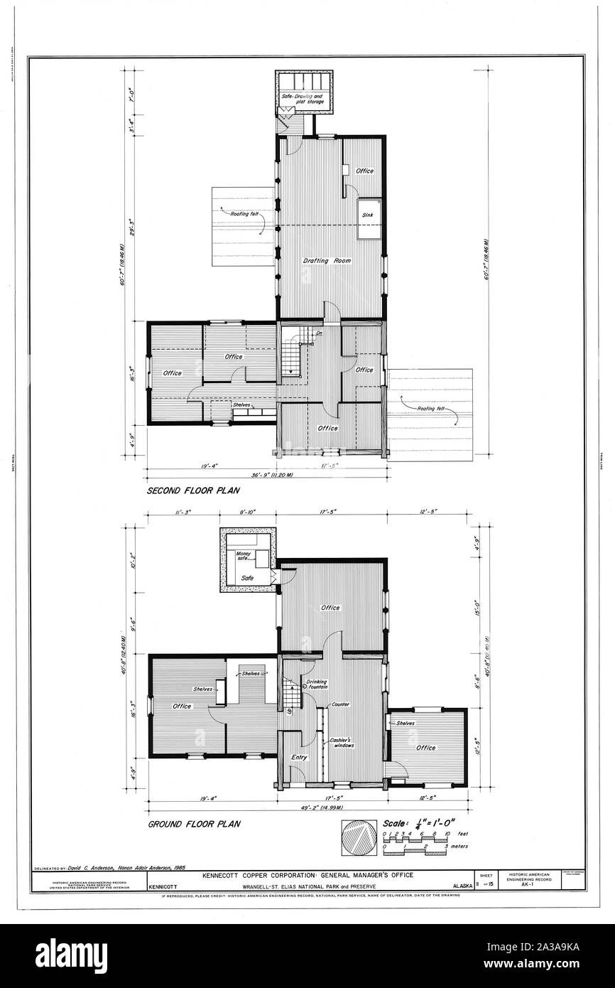 Zweite Grundriss, Erdgeschoss Plan, General Manager Office - Kennecott Copper Corporation, am Copper River und Northwestern Railroad, Kennicott, valdez-cordova Census Area, AK HAER AK, 20-MCAR, 1 - (Blatt 11 von 15) Stockfoto