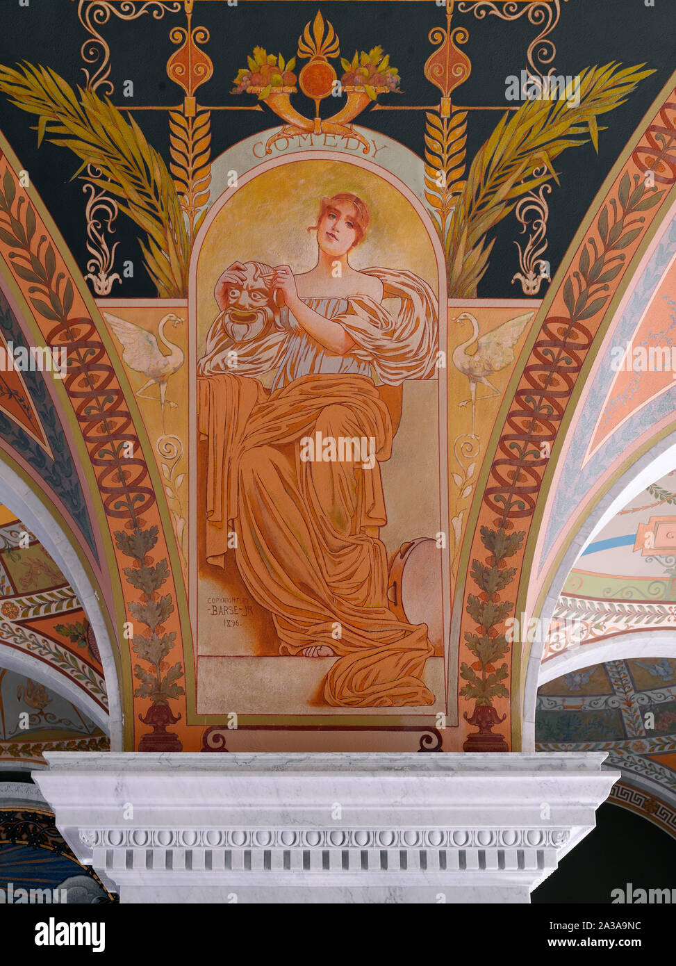 Zweite Etage, Osten Flur. Wandbild von George R. Barse, Jr. Bibliothek des Kongresses Thomas Jefferson, Washington, D.C., Komödie in der Literatur Stockfoto