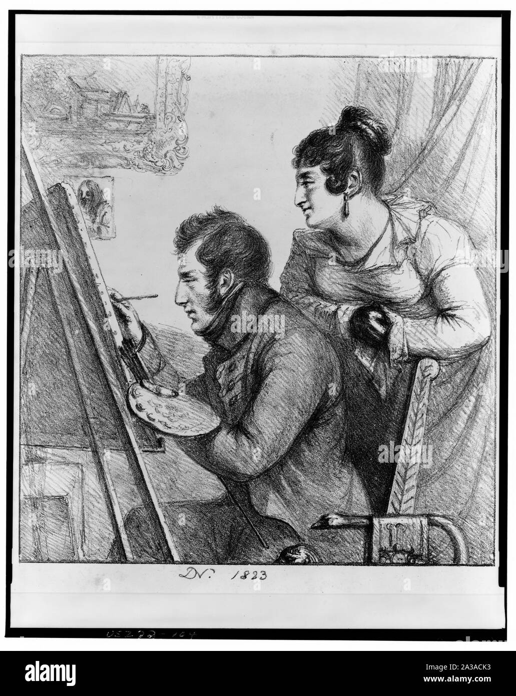 Self Portrait Malerei mit einer Frau auf der Suche Stockfoto