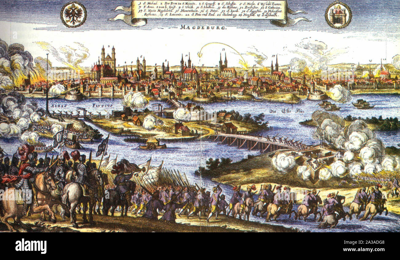 Darstellung der 1631 Sack von Magdeburg - Workshop der Matthaus Merian, 1659 Stockfoto