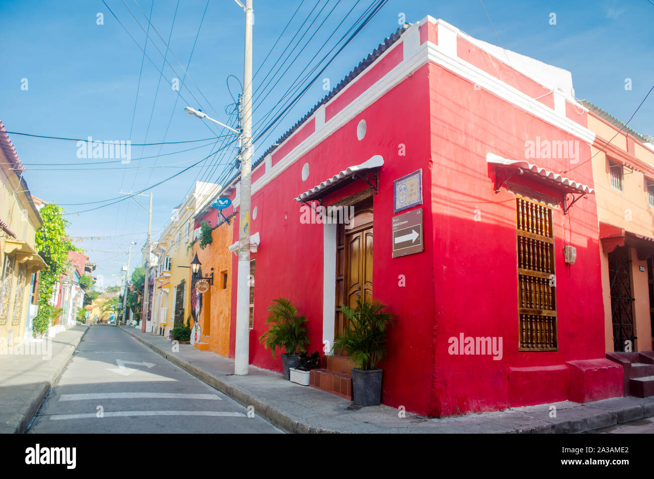 Bunte Straßen von Getsemani Nachbarschaft in Cartagena Stockfoto